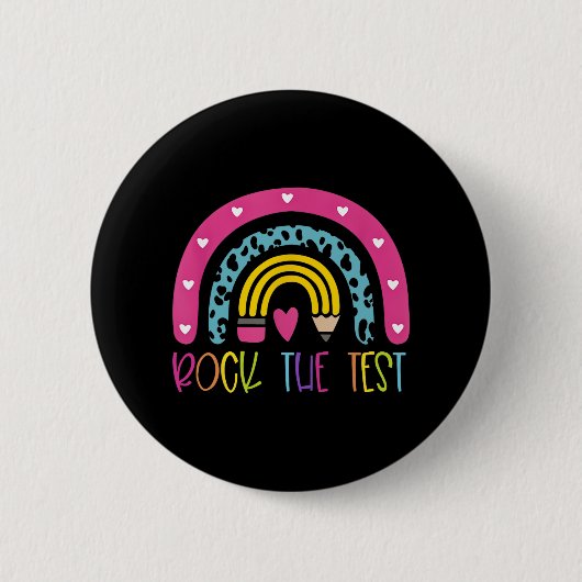 Day Rock The Test Teacher Testing Day Rainbow Teac Ronde Button 5,7 Cm (Voorkant)