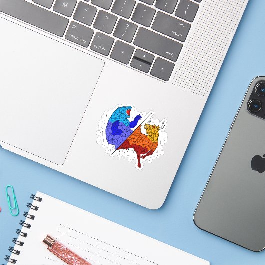 Day Traders Geschenk - Stier en Beer Sterrenbeeld Sticker (Laptop met iPhone)