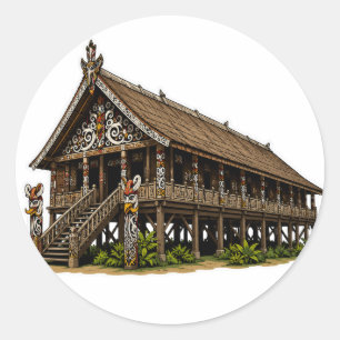 DAYAK BORNEO LANGHUIS STAMMENGELDSTICKER RONDE STICKER