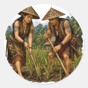 DAYAK BORNEO RIJSTBOEREN STAMLEVEN STICKER