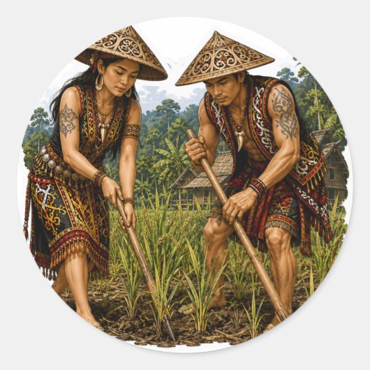 DAYAK BORNEO RIJSTBOEREN STAMLEVEN STICKER (Voorkant)