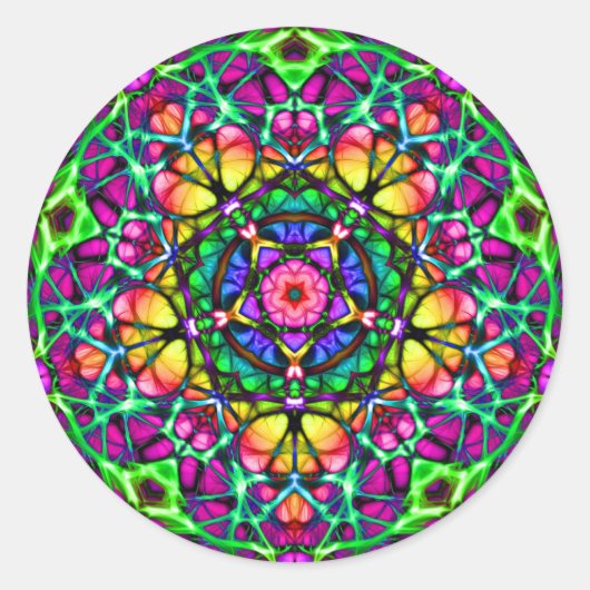 Daybreak Delight Kaleidoscope Mandala Ronde Sticker (Voorkant)