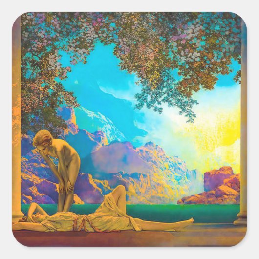 Daybreak Maxfield Parrish Vierkante Sticker (Voorkant)