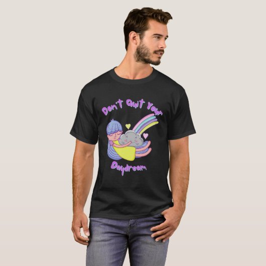 Daydream Girl Hugging Smiling Cloud Rainbow T-shirt (Voorkant volledig)
