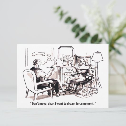 Daydreamer, man en vrouw, grappig save the date (Staand voorkant)