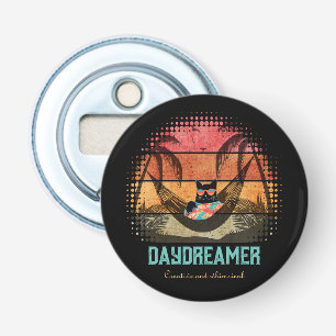 Daydreaming Cool Cat's Tropical Escape Button Flesopener