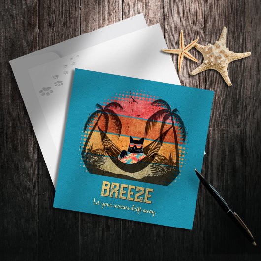 Daydreaming Cool Cat's Tropical Escape Feestdagenkaart