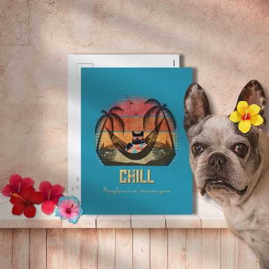 Daydreaming Cool Cat's Tropical Escape Feestdagenkaart