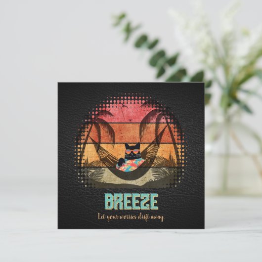 Daydreaming Cool Cat's Tropical Escape Feestdagenkaart (Staand voorkant)