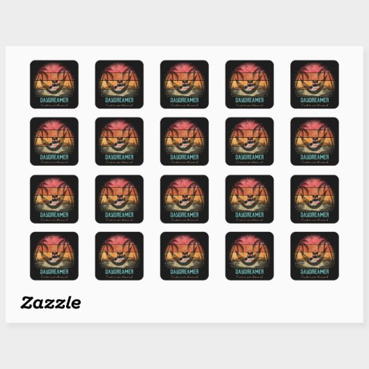 Daydreaming Cool Cat's Tropical Escape Vierkante Sticker (Vel)