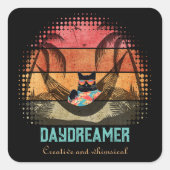 Daydreaming Cool Cat's Tropical Escape Vierkante Sticker (Voorkant)