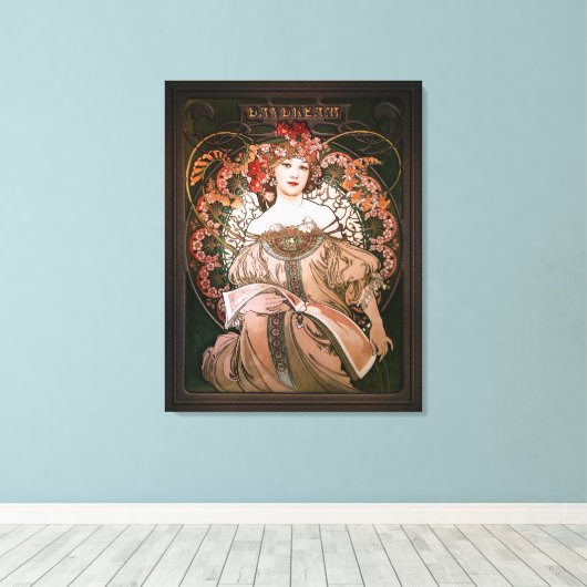 Daydroom c1896 van Alphonse Mucha Canvas Afdruk (Insitu (Houten vloer))