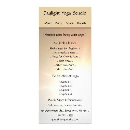 Daylight Yoga Studio-rackkaart Reclamekaart (Voorkant)