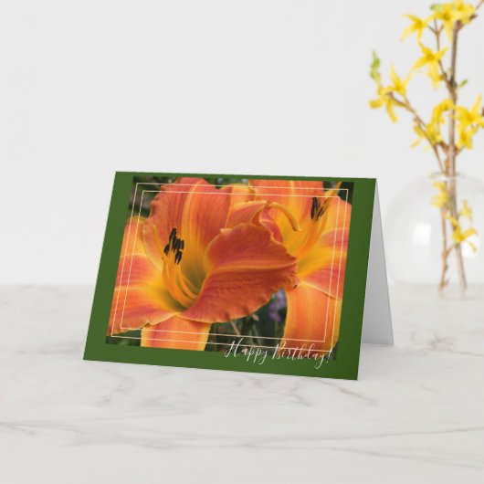 Daylilies/Oranje Lelie/Gelukkige Verjaardag Kaart (Gele Bloem)