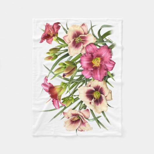 Daylily Bouquet Rubies Fleece Deken (Voorkant)