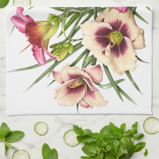 Daylily Bouquet Rubies Theedoek (Gevouwen)