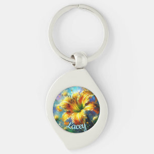 Daylily Daylilies Flower Yellow Blauwgroen Geperso Sleutelhanger