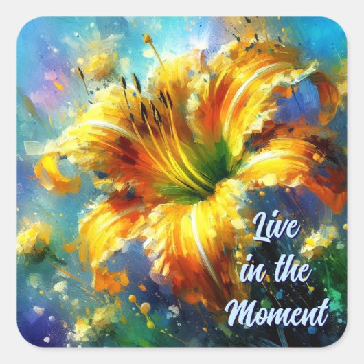 Daylily Daylilies Flower Yellow Blauwgroen Impress Vierkante Sticker (Voorkant)