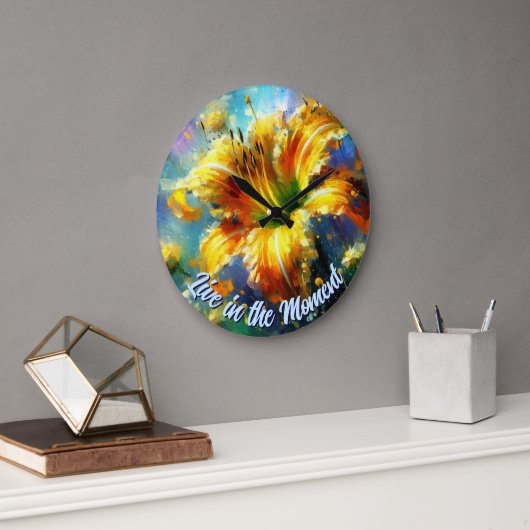 Daylily Daylilies Flower Yellow Teal Personalized Grote Klok (Kantoor)