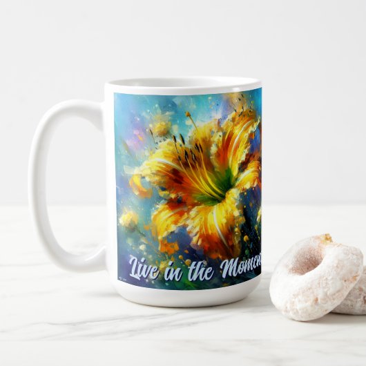 Daylily Daylilies Flower Yellow Teal Personalized Koffiemok (Met donut)