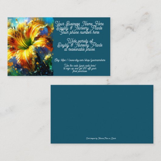 Daylily & Nursery Planten Shop Verkoop Etsy Visitekaartje (Voorkant / Achterkant)