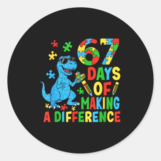 Days Of Making A Difference Dinosaur Autism Teache Ronde Sticker (Voorkant)