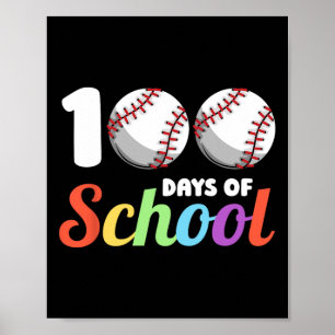 Days of School Baseball 100th Day Studenten Jongen Poster