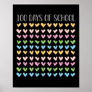 Days of School Hearts 100e  lerarenretro Poster