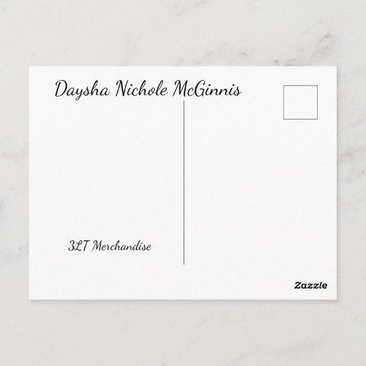 Daysha Nichole, in blauwe jurk, briefkaart (Achterkant)