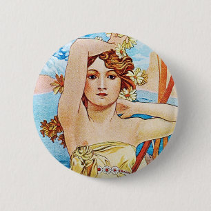Daytime, Alphonse Mucha Ronde Button 5,7 Cm