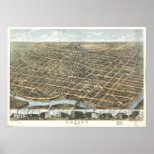 Dayton Ohio 1870 Antiek Panoramische Kaart Poster (Voorkant)