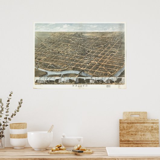 Dayton Ohio 1870 Antiek Panoramische Kaart Poster (Keuken)
