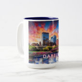 Dayton Ohio Abstracte skyline Tweekleurige Koffiemok (Voorkant links)