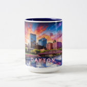Dayton Ohio Abstracte skyline Tweekleurige Koffiemok (Center)