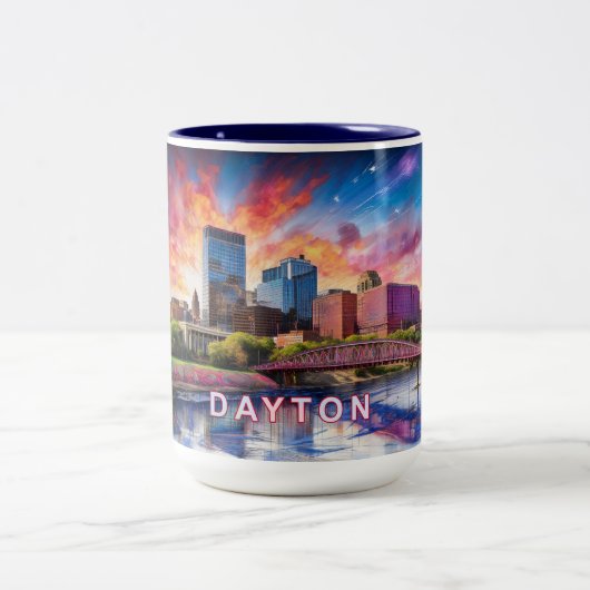 Dayton Ohio Abstracte skyline Tweekleurige Koffiemok (Center)