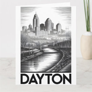 Dayton Ohio Silhouette Zwart Wit Houtsnede Kaart