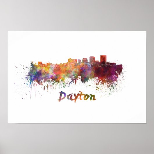 Dayton skyline in waterverf poster (Voorkant)