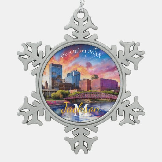 Dayton Snowflake Pewter Kerstversiering Tin Sneeuwvlok Ornament (Voorkant)