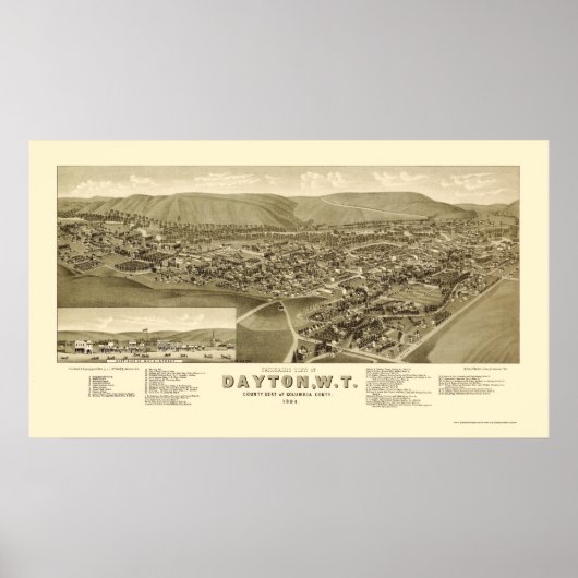 Dayton, WA Panoramic Map - 1884 Poster (Voorkant)
