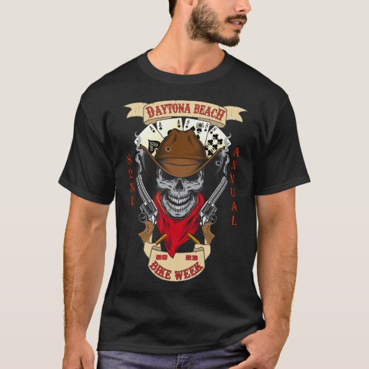 Daytona Beach Bike Week 2023 Cowboy Skull T-shirt (Voorkant)