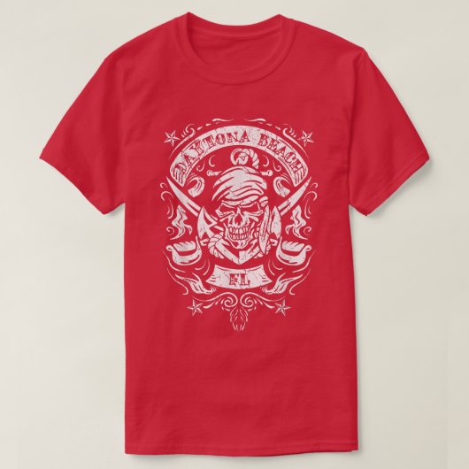 Daytona Beach FL Pirate Skull Crossed Swords Ancho T-shirt (Design voorkant)