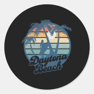 Daytona Beach Fl Surfmeisje Vintage Zonsondergang Ronde Sticker
