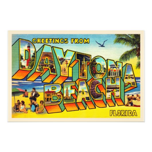 Daytona Beach Florida FL Briefkaart met grote lett Foto Afdruk (Voorkant)
