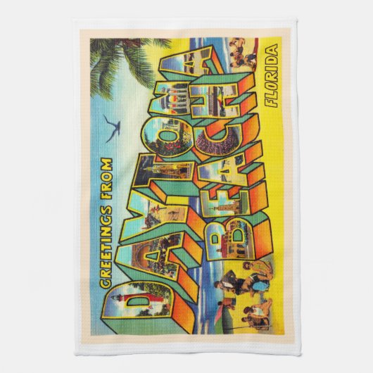 Daytona Beach Florida FL Briefkaart met grote lett Theedoek (Verticaal)