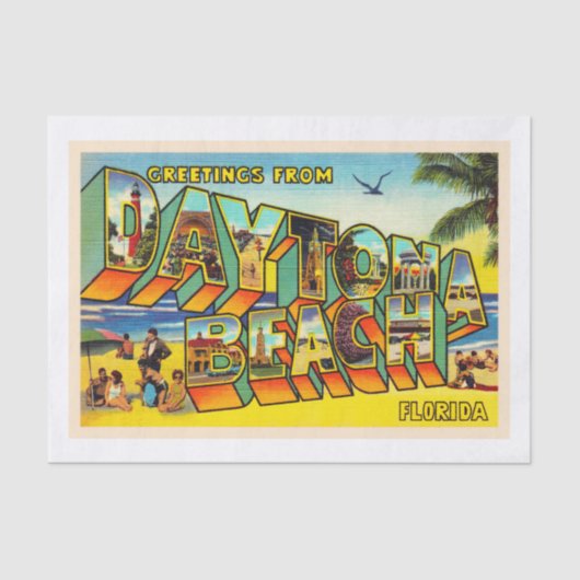 Daytona Beach Florida FL Briefkaart met grote lett Tissuepapier (Voorkant)