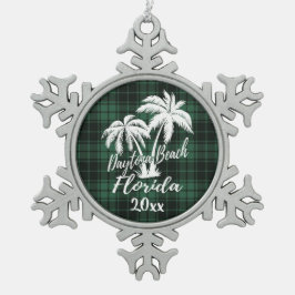 Daytona Beach Florida Palm Green Pset Tin Sneeuwvlok Ornament