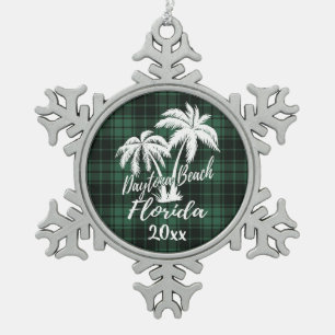 Daytona Beach Florida Palm Green Tin Sneeuwvlok Ornament