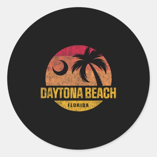 Daytona Beach Florida Palm Tree Sunset Vac Ronde Sticker (Voorkant)