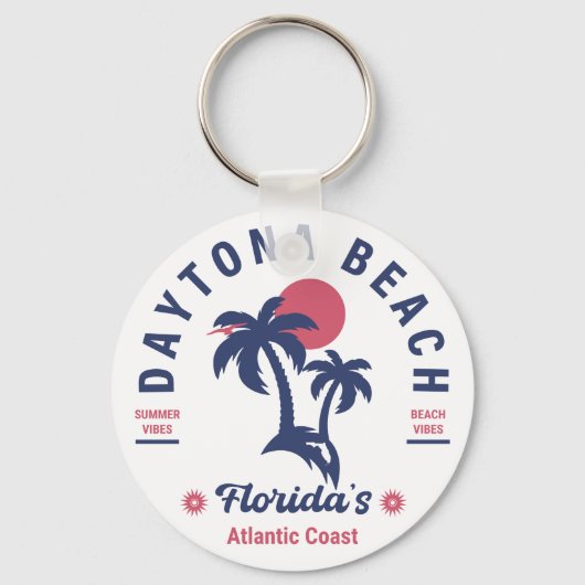 Daytona Beach Florida Palm Trees Souvenirs 60s Sleutelhanger (Voorkant)