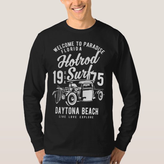 Daytona Beach Florida Retro Hotrod Surf  13 T-shirt (Voorkant)